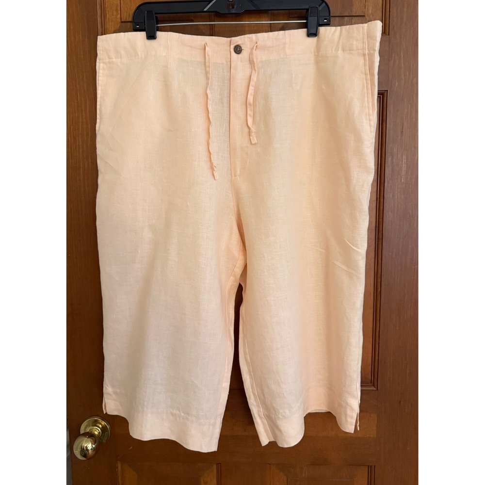VTG‎ Genelli 100% Linen Capri Skimmer Pant Womens Size L (20W) Peach Resortwear